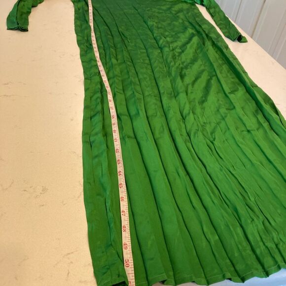 Vintage Kelly Green Long Sleeve Pleated Maxi Dress Party Gown Size 40 - Picture 6 of 8